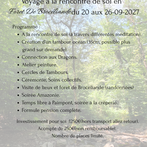 Voyage à la rencontre du soi Brocéliande du 20/09 au 26/09/2027